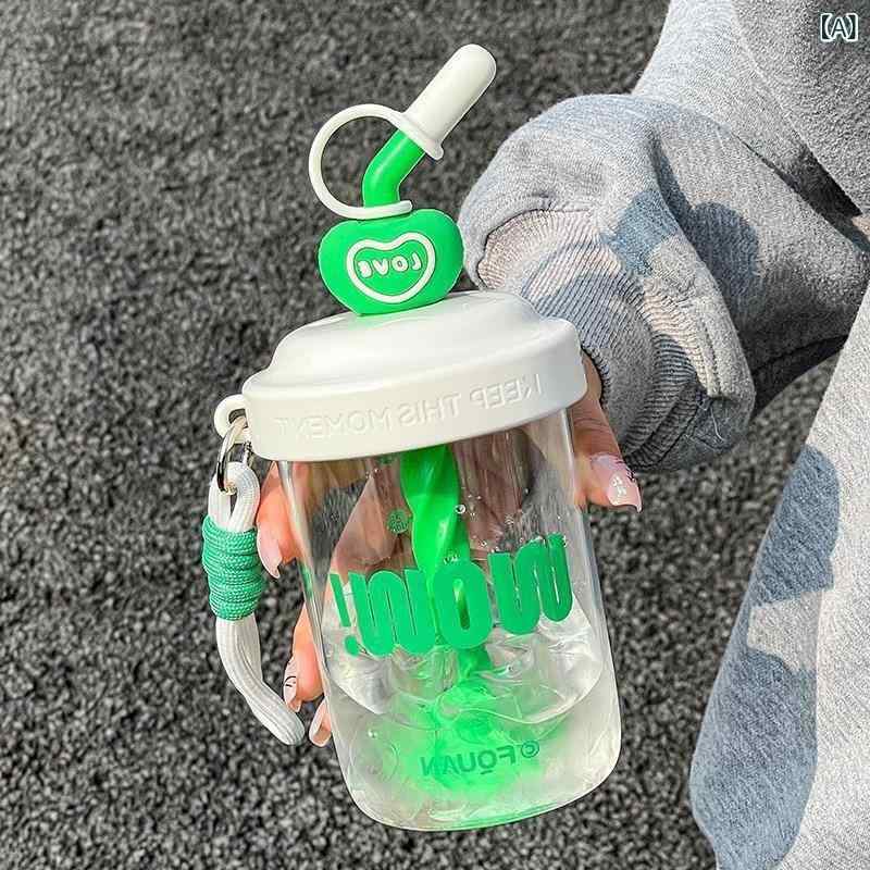 水筒 子供 ストロー付き 攪拌機能 プラスチックボトル ストロータイプ 軽量 透明 クリア 遠足 通学 スポーツ タンブラー マグボトル 洗いやすい 運動会 塾 習い事 お出かけ 持ち手付き 広口 飲みやすい 直飲み 女の子