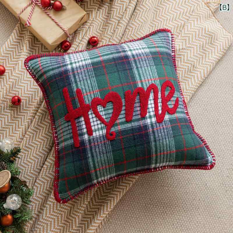クッションカバー クリスマス 刺繍 北欧 正方形 チェック柄 背当て インテリア 雑...
