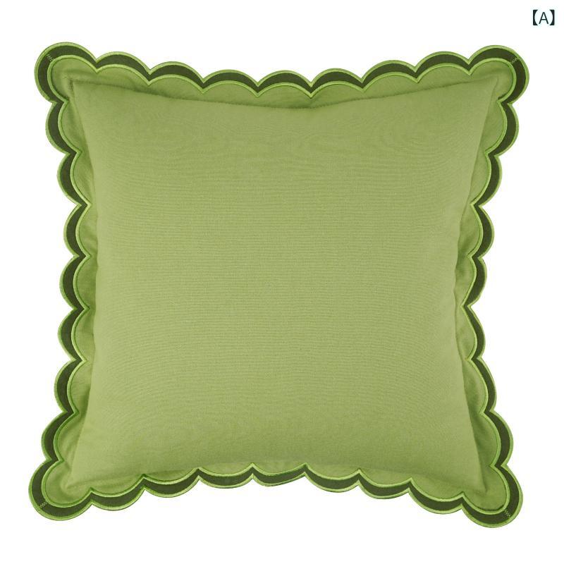 クッションカバー 綿100% 刺繍 フリル 正方形 枕カバー 背当て 洗える 無地 45×45 北欧 インテリア 雑貨 寝室 リビング ソファ 模様替え おしゃれ かわいい ギフト プレゼント 洗濯可能 コットン シンプル
