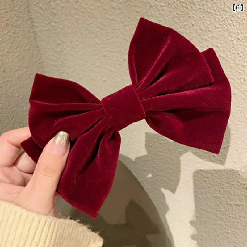 バレッタ 髪留め リボン 大きめ ベルベット ベロア ヘアアクセサリー ロング ヘア...