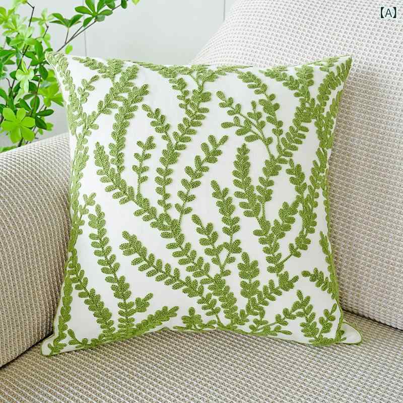 クッションカバー 北欧 刺繍 観葉植物 スクエア リーフ柄 おしゃれ インテリア ソファ 背当て 腰当て 出窓 ルーム コットン 洗える 45×45 正方形 模様替え 飾り ナチュラル ボタニカル 南国