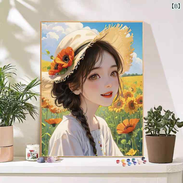 mandarinoの数字油絵 DIY 塗り絵 キャンバス アクリル絵の具 セット 絵画 インテリア キット アートパネル 壁飾り 知育玩具 暇つぶし 大人 子供 初心者 簡単 室内遊び 癒し 趣味 プレゼント 壁掛け おうち時間｜アングル2