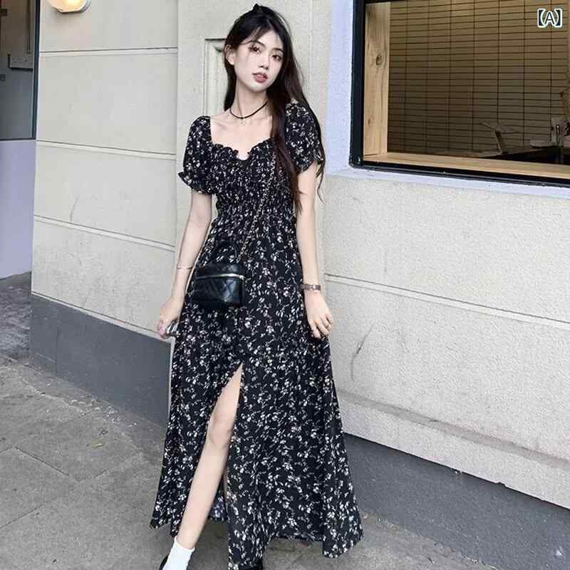 ワンピース レディース 花柄 キャミソール ロング キャミワンピ シフォン スリット マキシ丈 リゾート 旅行 夏服 ビーチ 海 涼しい ノースリーブ Aライン フレア 膝下丈 体型カバー ゆったり 大人 かわいい 総柄