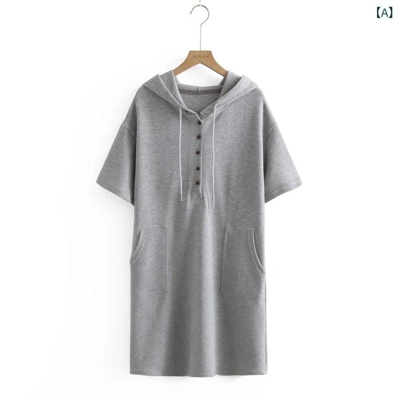ワンピース レディース 大きいサイズ 半袖 Tシャツワンピース フード付き 膝丈 カ...