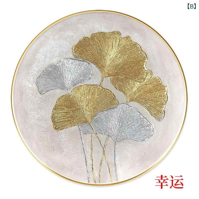 アートパネル 絵画 壁掛け 円形 手描き 油絵 イチョウ 金箔 モダン インテリア 玄...