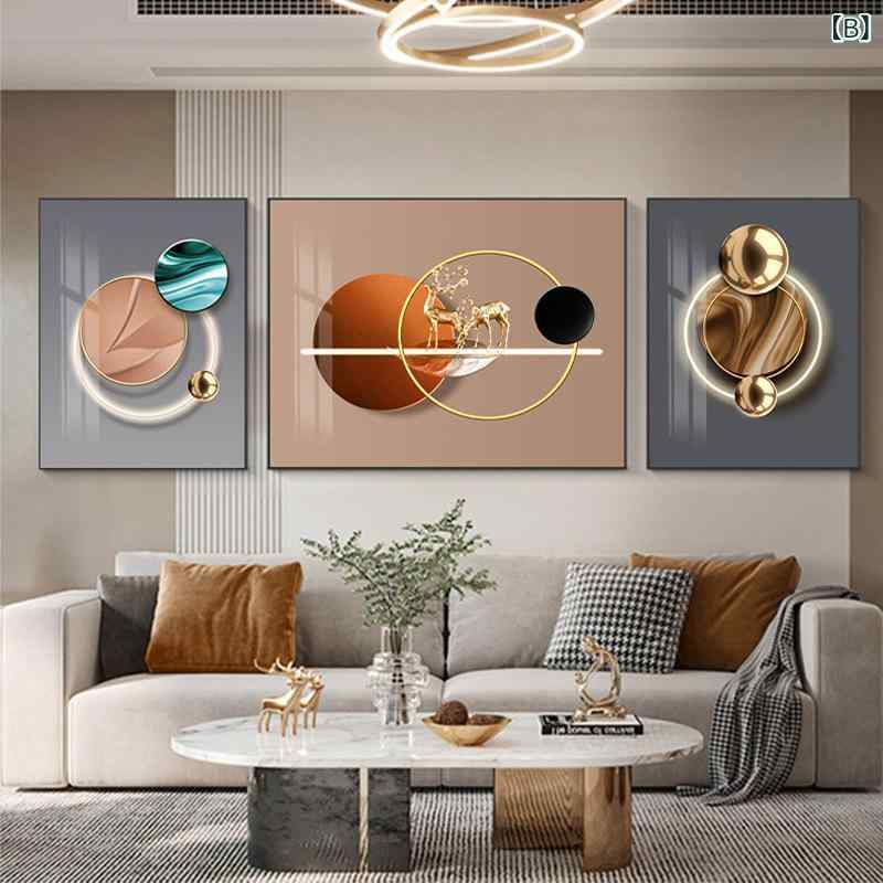 mandarinoのアートパネル リビング 壁掛け インテリアパネル 3枚セット 鹿 モダン シンプル おしゃれ 壁飾り アートフレーム キャンバス画 玄関 寝室 模様替え 大判 インテリア 雑貨 額縁なし 抽象画 北欧 風水 幸運 癒やし 空間作り 飾る 絵画 大型 店舗｜アングル2