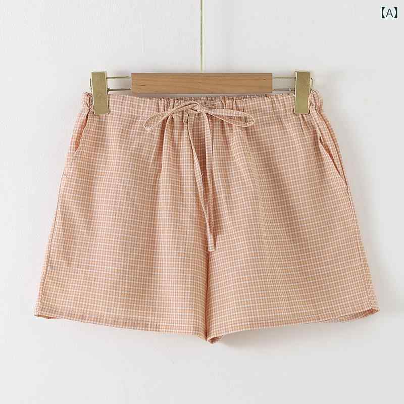 ショートパンツ レディース 短パン ズボン チェック柄 コットン混 通気性 ワイドシ...