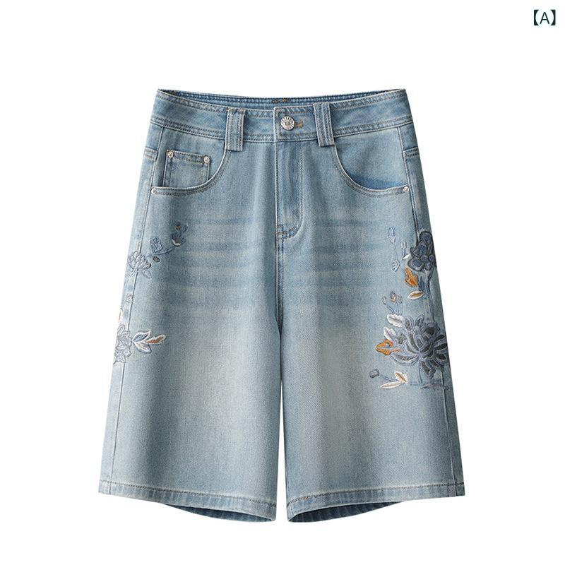 ショートパンツ レディース デニム 五分丈 ストレート ゆったり ワイドレッグ 薄手 ボトムス ズボン 夏服 無地 着回し カジュアル 通気性 体型カバー 動きやすい