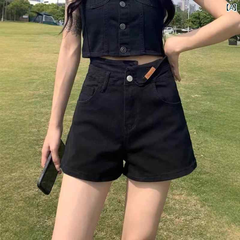ショートパンツ レディース デニムパンツ ハイウエスト 短パン Aライン 美脚 細見え ボトムス 夏服 カジュアル シンプル 無地 おしゃれ 着回し ストリート 通学 通勤 動きやすい