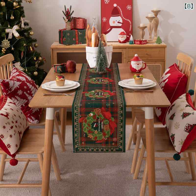 テーブルランナー クリスマス リース柄プリント 食卓キッチンリビング インテリア...