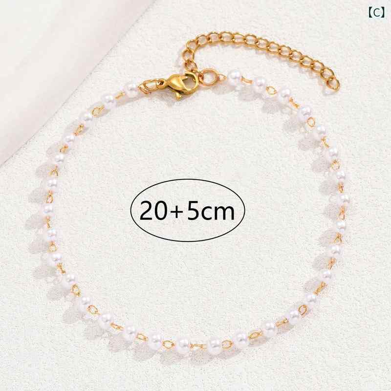 mandarinoのアンクレット レディース パール パール 4mm 一連 重ね付け 足元 アクセサリー 夏 海 ビーチ シンプル 上品 華奢 チェーン シルバー色 合わせやすい ビーチサンダル 足首飾り 足元のおしゃれに｜アングル2