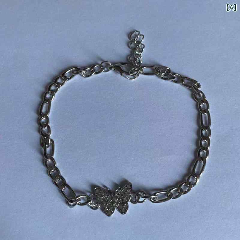 Anklets - アンクレット レディース 蝶モチーフ ラインストーン ゴールドカラー 足首 アクセサリー 足元華やか シンプル 夏用 ビーチ デート パーティー おしゃれ 繊細 プレゼント