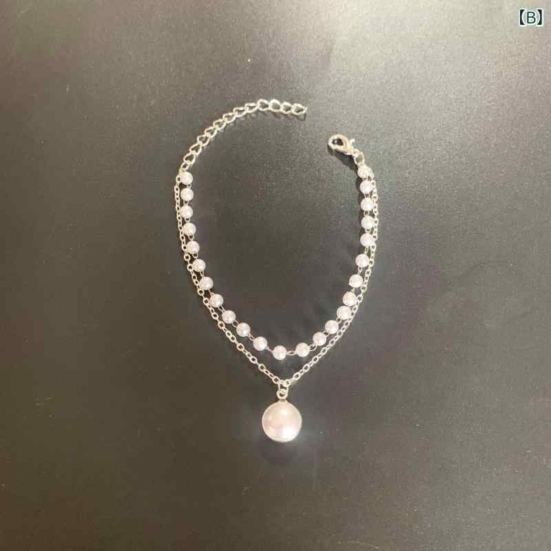mandarinoのアンクレット レディース パール 二連 チェーン アクセサリー 重ね付け風 ゴールド 足元 華奢 見せ足首 おしゃれ 足首用 ジュエリー ギフト 収納しやすい｜アングル2
