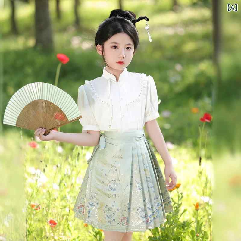 スカート 子供服 キッズ 女の子 セットアップ 漢服風 チャイナ風 上下セット 半袖 ...
