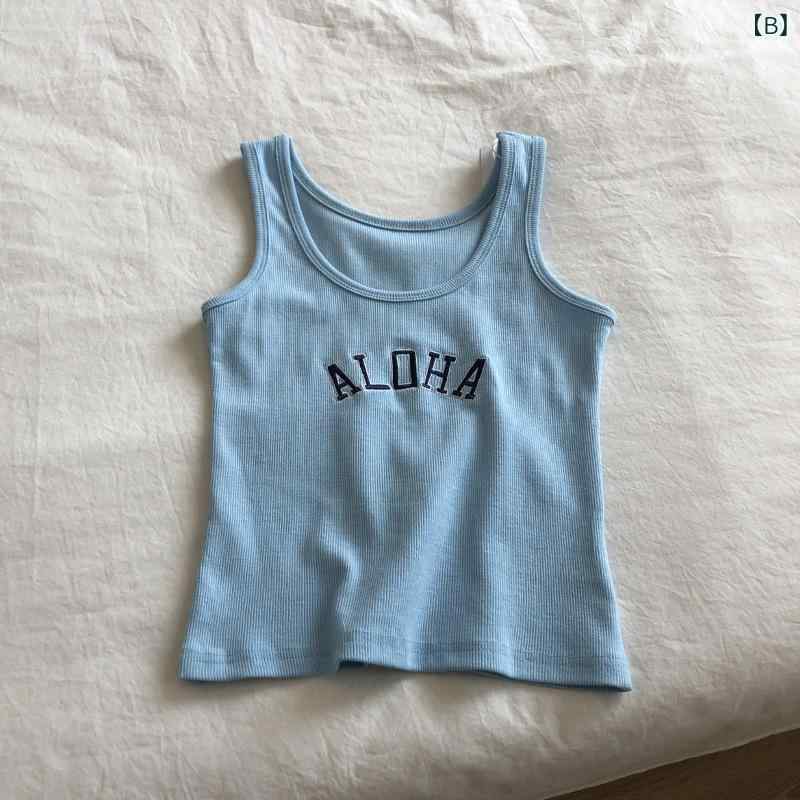 タンクトップ レディース アルファベット刺繍 ストレッチ フィット感 ノースリーブ...