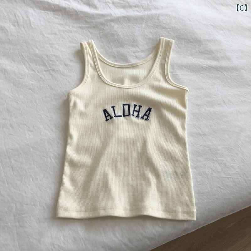 タンクトップ レディース アルファベット刺繍 ストレッチ フィット感 ノースリーブ...