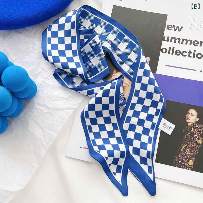スカーフ レディース シルク調 小判 ネッカチーフ チェック柄 ヘアアクセサリー バ...