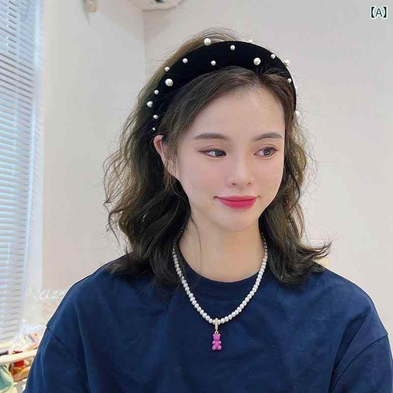 カチューシャ レディース ベルベット調 パール付き ヘアアクセサリー 幅広 髪飾り ...