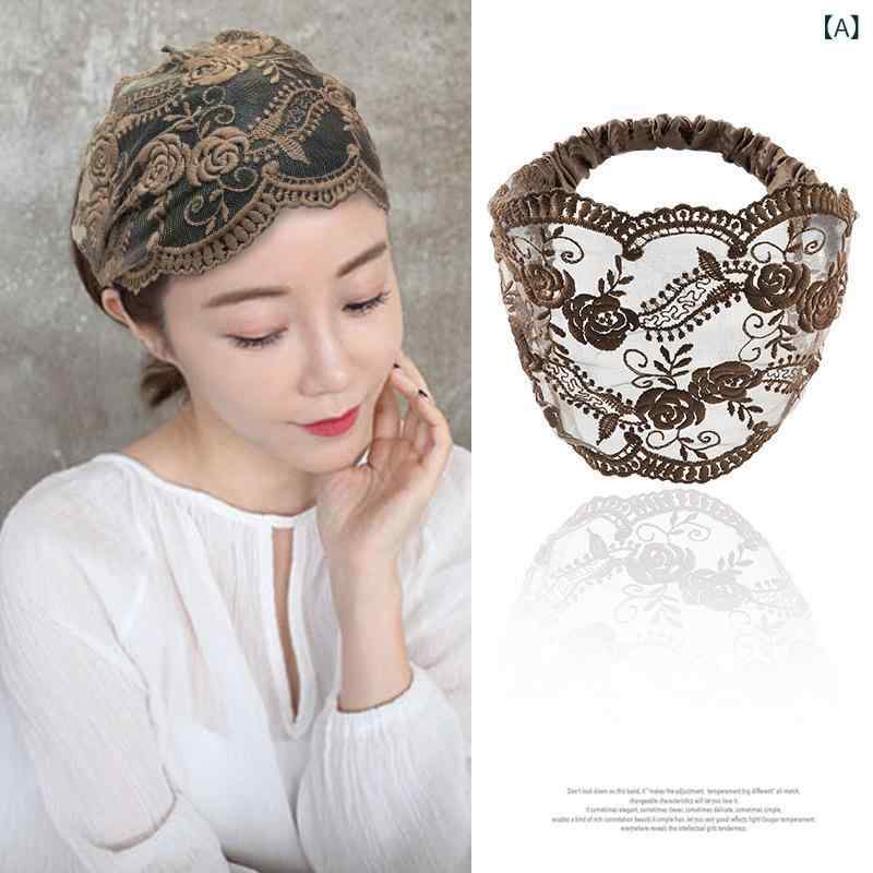 ヘアバンド レディース ターバン 幅広 レース 刺繍 髪飾り おしゃれ ヘッドドレス 薄手 洗顔用 伸縮性 通気性 柔らかい 締め付けない ヘアアクセサリー 蒸れにくい 髪留め カチューシャ