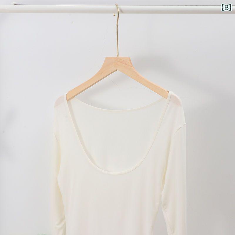 mandarinoのTシャツ レディース 長袖 カットソー 無地 クルーネック スリムフィット 伸縮性 ストレッチ 薄手 インナー タイト トップス 重ね着 きれいめシルエット オールシーズン 着回し 動きやすい 快適｜アングル2