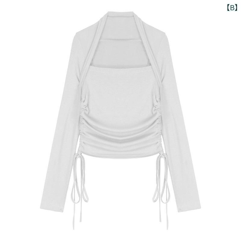長袖Tシャツ レディース トップス カットソー ショート丈 クロップド丈 スリムフィ...