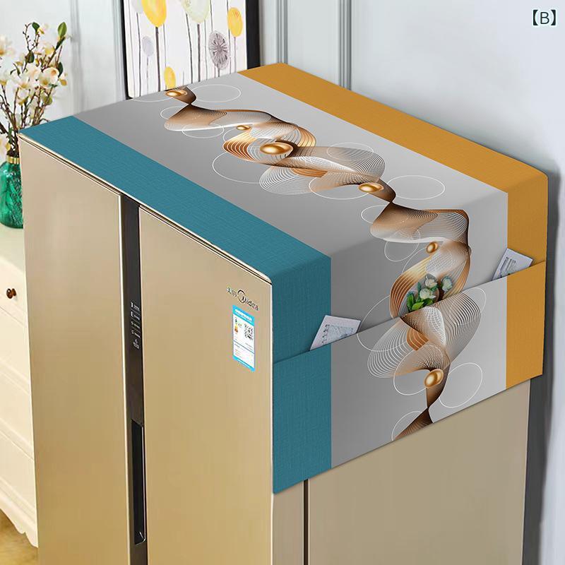 冷蔵庫上カバー キッチン用品収納ポケット付き 両開き冷蔵庫適合 冷蔵庫カバー 防...