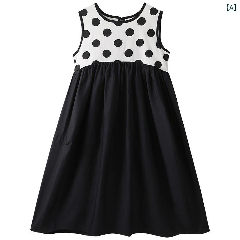 ワンピース キッズ女の子子供服 水玉ドット柄 ノースリーブバルーンシルエット 切り替え シンプルベーシック定番ナチュラルスタンダードカジュアルお出かけ普段着
