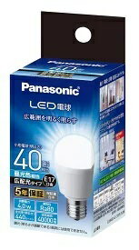 メーカー：Panasonic小形電球40W相当 小形電球タイプ　広配光タイプE17口金 全光束：440ルーメン 色温度：昼光色6500K 消費電力：4．0W 定格寿命：40000時間 10個セット　税別1個 1,115円