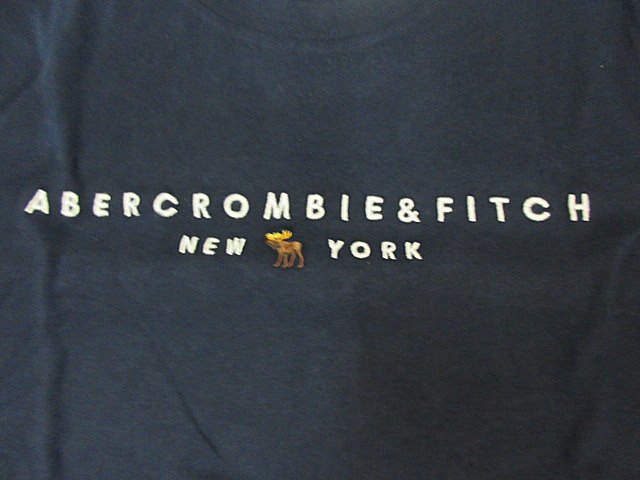 本物正規 アバクロ Tシャツ 0144-023 ロゴ刺繍 紺■新品/綿100％/ メンズ 半袖 Abercrombie&Fitch