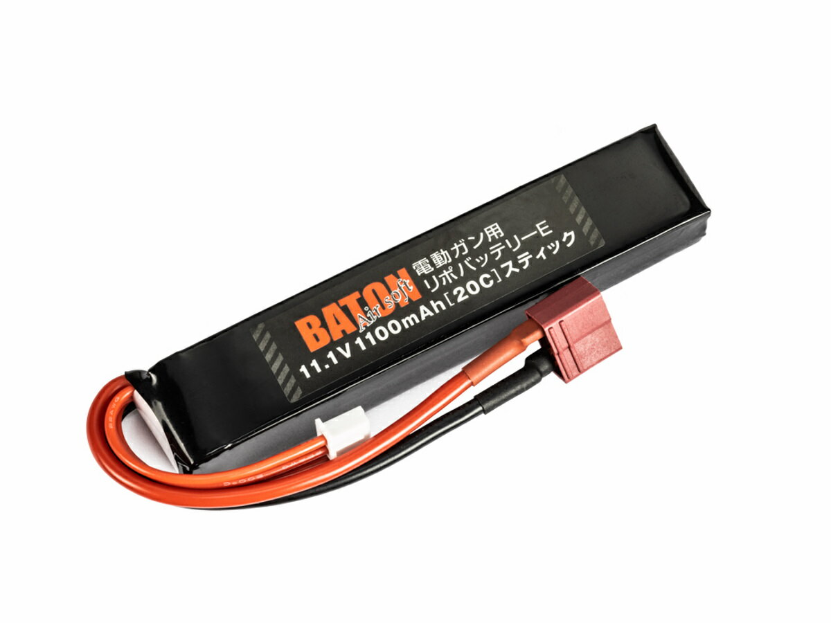 【お買い物マラソン POINT5倍付与 】BATON Airsoft 電動ガン用リポバッテリー 11.1v1100mAh 40C - 20C ショートスティック Tコネクター