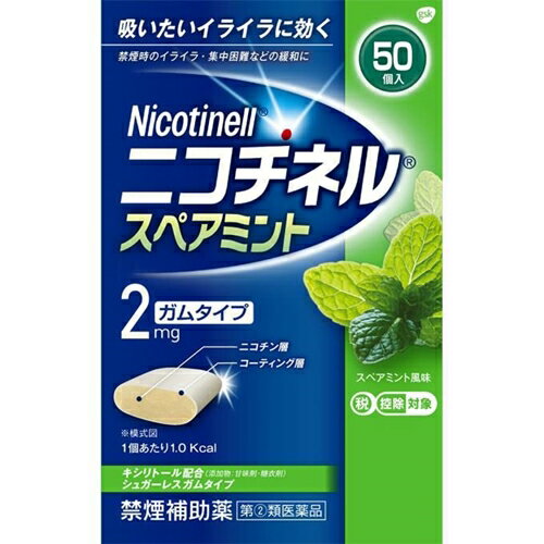 商品の特徴 ●ニコチネル スペアミントはタバコをやめたい人のための医薬品です。 ●禁煙時のイライラ・集中困難などの症状を緩和し、禁煙を成功に導く事を目的とした 禁煙補助薬です。(タバコを嫌いにさせる作用はありません。) ●徐々に使用量を減らすことで、約3ヵ月であなたを無理のない禁煙へ導きます。 ●タバコを吸ったことのない人及び現在タバコを吸っていない人は、身体に好ましく ない作用を及ぼしますので使用しないでください。 ●糖衣タイプでスペアミント風味のニコチンガム製剤です。 使用上の注意 ■■してはいけないこと■■ (守らないと現在の症状が悪化したり、副作用が起こりやすくなります。) 1.次の人は使用しないでください。 (1)非喫煙者〔タバコを吸ったことのない人及び現在タバコを吸っていない人〕 (吐き気、めまい、腹痛などの症状があらわれることがあります。) (2)すでに他のニコチン製剤を使用している人 (3)妊婦又は妊娠していると思われる人 (4)重い心臓病を有する人 1)3ヵ月以内に心筋梗塞の発作を起こした人 2)重い狭心症と医師に診断された人 3)重い不整脈と医師に診断された人 (5)急性期脳血管障害(脳梗塞、脳出血等)と医師に診断された人 (6)うつ病と診断されたことのある人 (禁煙時の離脱症状により、うつ症状を悪化させることがあります。) (7)本剤又は本剤の成分によりアレルギー症状(発疹・発赤、かゆみ、浮腫等) を起こしたことがある人 (8)あごの関節に障害がある人 2.授乳中の人は本剤を使用しないか、本剤を使用する場合は授乳を避けてください。 (母乳中に移行し、乳児の脈が速まることが考えられます。) 3.本剤を使用中及び使用直後は、次のことはしないでください。 (吐き気、めまい、腹痛などの症状があらわれることがあります。) (1)ニコチンパッチ製剤の使用 (2)喫煙 4.6ヵ月を超えて使用しないでください。 ■■相談すること■■ 1.次の人は使用前に医師、歯科医師、薬剤師又は登録販売者に相談してください。 (1)医師又は歯科医師の治療を受けている人 (2)他の薬を使用している人(他の薬の作用に影響を与えることがあります。) (3)高齢者及び20才未満の人 (4)薬などによりアレルギー症状を起こしたことがある人 (5)次の症状のある人 腹痛、胸痛、口内炎、のどの痛み・のどのはれ (6)医師から次の診断を受けた人 心臓疾患(心筋梗塞、狭心症、不整脈)、脳血管障害(脳梗塞、脳出血等)、 末梢血管障害(バージャー病等)、高血圧、甲状腺機能障害、褐色細胞腫、 糖尿病(インスリン製剤を使用している人)、咽頭炎、食道炎、 胃・十二指腸潰瘍、肝臓病、腎臓病(症状を悪化させたり、現在使用中の薬 の作用に影響を与えることがあります。) 2.使用後、次の症状があらわれた場合は副作用の可能性があるので、直ちに使用を 中止し、この説明文書を持って医師、薬剤師又は登録販売者に相談してください。 関係部位・・・症状 口・のど・・・口内炎、のどの痛み 消化器・・・吐き気・嘔吐、腹部不快感、胸やけ、食欲不振、下痢 皮ふ・・・発疹・発赤、かゆみ 精神神経系・・・頭痛、めまい、思考減退、眠気 循環器・・・動悸 その他・・・胸部不快感、胸部刺激感、顔面潮紅、顔面浮腫、気分不良 3.使用後、次の症状があらわれることがあるので、このような症状の持続又は増強 が見られた場合には、使用を中止し、この説明文書を持って医師、歯科医師、薬 剤師又は登録販売者に相談してください。 (1)口内・のどの刺激感、舌の荒れ、味の異常感、唾液増加、歯肉炎(ゆっくり かむとこれらの症状は軽くなることがあります。) (2)あごの痛み(他に原因がある可能性があります。) (3)しゃっくり、げっぷ 4.誤って定められた用量を超えて使用したり、小児が誤飲した場合には、次のよう な症状があらわれることがありますので、その場合には、直ちに医師、薬剤師又 は登録販売者に相談してください。 吐き気、唾液増加、腹痛、下痢、発汗、頭痛、めまい、聴覚障害、 全身脱力(急性ニコチン中毒の可能性があります。) 5.3ヵ月を超えて継続する場合は、医師、薬剤師又は登録販売者に相談してください。 (長期・多量使用によりニコチン依存が本剤に引き継がれることがあります。) 効能・効果 禁煙時のイライラ・集中困難・落ち着かないなどの症状の緩和 用法・用量 タバコを吸いたいと思ったとき、1回1個をゆっくりと間をおきながら、 30~60分間かけてかみます。 1日の使用個数は表を目安とし、通常、1日4-12個から始めて適宜増減しますが、 1日の総使用個数は24個を超えないでください。 禁煙になれてきたら(1ヵ月前後)、1週間ごとに1日の使用個数を1-2個ずつ減らし、 1日の使用個数が1~2個となった段階で使用をやめます。 なお、使用期間は3ヵ月をめどとします。 1回量・・・1個、1日最大使用個数・・・24個 使用開始時の1日の使用個数の目安 禁煙前の1日の喫煙本数 20本以下・・・1日の使用個数 4-6個 禁煙前の1日の喫煙本数 21~30本・・・1日の使用個数 6-9個 禁煙前の1日の喫煙本数 31本以上・・・1日の使用個数 9-12個 1.切り離す シートから1個を切り離します。 2.フィルムをはがす 裏面の接着されていない角からフィルムをはがします。 3.指で押し出す アルミを破り、指でガムを押し取り出します。 4.ゆっくりかむ ピリッとした味を感じるまで、ゆっくりとかみます(15回程度)。 かみはじめの時は、味が強く感じることがありますので、なめたり、かむ回数を 減らすなどしてください。 5.ほほと歯ぐきの間に置く そして、ほほと歯ぐきの間にしばらく置きます(味がなくなるまで約1分間以上)。 6.約30-60分で捨てる 4-5を約30-60分間繰り返した後、ガムは紙などに包んで捨ててください。 この包装は小児が容易に開けられないよう、フィルムとアルミの2層シートに なっています。 [用法・用量に関する注意] 1.タバコを吸うのを完全に止めて使用してください。 2.1回に2個以上かまないでください。(ニコチンが過量摂取され、吐き気、めまい、 腹痛などの症状があらわれることがあります。) 3.辛みや刺激感を感じたらかむのを止めて、ほほの内側などに寄せて休ませてください。 4.本剤はガム製剤ですので飲み込まないでください。また、本剤が入れ歯などに 付着し、脱落・損傷を起こすことがありますので、入れ歯などの歯科的治療を 受けたことのある人は、使用に際して注意してください。 5.コーヒーや炭酸飲料などを飲んだ後、しばらくは本剤を使用しないでください。 (本剤の十分な効果が得られないことがあります。) 6.口内に使用する吸入剤やスプレー剤とは同時に使用しないでください。 (口内・のどの刺激感、のどの痛みなどの症状を悪化させることがあります。) 成分・分量 1個中 成分・・・分量 ニコチン・・・2mg 添加物:BHT、タルク、炭酸カルシウム、炭酸ナトリウム、炭酸水素ナトリウム、 グリセリン、l-メントール、香料、D-ソルビトール、キシリトール、スクラロース、 アセスルファムカリウム、D-マンニトール、ゼラチン、酸化チタン、カルナウバロウ、 その他8成分 保管および取扱い上の注意 (1)直射日光の当たらない湿気の少ない涼しい所に保管してください。 (高温の場所に保管すると、ガムがシートに付着して取り出しにくくなります。) (2)本剤は小児が容易に開けられない包装になっていますが、小児の手の届かない 所に保管してください。 (3)他の容器に入れ替えないでください。 (誤用の原因になったり、品質が変わることがあります。) (4)使用期限をすぎた製品は使用しないでください。 (5)かみ終わったガムは紙などに包んで小児の手の届かない所に捨ててください。 商品区分 指定第二類医薬品 文責者 森田雄喜　登録販売者 広告文責 株式会社 メディール 使用期限 使用期限まで100日以上の商品をお送りいたします お問い合わせ先 お客様相談室 [電 話]0120-099-301 [受付時間]9:00-17:00(土、日、祝日を除く) 上記以外の時間で、誤飲、誤用、過量使用等の緊急のお問い合わせは下記機関 もご利用いただけます。 連絡先:公益財団法人 日本中毒情報センター 中毒110番 電話:072-727-2499(24時間、365日対応) 製造販売元 グラクソ・スミスクライン・コンシューマー・ヘルスケア・ジャパン株式会社 〒107-0052 東京都港区赤坂1-8-1 指定第二類医薬品とは:その副作用等により日常生活に支障を来す程度の健康被害が生ずるおそれがある医薬品（第1類医薬品を除く）であって厚生労働大臣が指定するもの。第二類医薬品のうち、特別の注意を要するものとして厚生労働大臣が特に指定するもの。「ニコチネルは、タバコをやめたい人の禁煙補助薬です。【医薬品販売に関する記載事項】（必須記載事項）はこちら