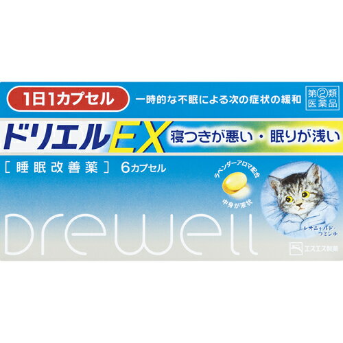 【重要】※必ずお読みください封筒での発送となります。他商品との同梱は不可となります。また、当店から発送後の商品の紛失・破損などのトラブルにつきましては一切の責任を負いかねます。発送後のご注文キャンセルにつきましては、理由の如何を問わずお断り致します。 お届けまで5日〜1週間ほどお時間を頂く場合がございます。 代引き決済には対応不可です。 ポスト投函となりますので日付け指定はできません。日付け指定を選択した場合は無効となりますので ご了承ください 予めご理解・ご了承の上、ご注文をお願い致します。 使用上の注意 ●してはいけないこと(守らないと現在の症状が悪化したり、副作用・事故が起こりやすくなります。)1.次の人は服用しないでください(1)妊婦又は妊娠していると思われる人。(2)15才未満の小児。(3)日常的に不眠の人。(4)不眠症の診断を受けた人。2.本剤を服用している間は、次のいずれの医薬品も服用しないでください他の催眠鎮静薬、かぜ薬、解熱鎮痛薬、鎮咳去痰薬、抗ヒスタミン剤を含有する内服薬(鼻炎用内服薬、乗物酔い薬、アレルギー用薬)3.服用後、乗物又は機械類の運転操作をしないでください(眠気をもよおして事故を起こすことがあります。また、本剤の服用により、翌日まで眠気が続いたり、だるさを感じる場合は、これらの症状が消えるまで、乗物又は機械類の運転操作をしないでください。)4.授乳中の人は本剤を服用しないか、本剤を服用する場合は授乳を避けてください5.服用時は飲酒しないでください6.寝つきが悪い時や眠りが浅い時のみの服用にとどめ、連用しないでください●相談すること1.次の人は服用前に医師又は薬剤師に相談してください(1)医師の治療を受けている人。(2)高齢者。(高齢者では眠気が強くあらわれたり、また反対に神経が高ぶるなどの症状があらわれることがあります。)(3)本人又は家族がアレルギー体質の人。(4)薬によりアレルギー症状を起こしたことがある人。(5)次の症状のある人。排尿困難(6)次の診断を受けた人。緑内障、前立腺肥大2.次の場合は、直ちに服用を中止し、この説明書を持って医師又は薬剤師に相談してください(1)服用後、次の症状があらわれた場合。関係部位症状皮ふ発疹・発赤、かゆみ消化器胃痛、悪心・嘔吐、食欲不振精神神経系めまい、頭痛、起床時の頭重感、昼間の眠気、気分不快、神経過敏、一時的な意識障害(注意力の低下、ねぼけ様症状、判断力の低下、言動の異常等)その他動悸、倦怠感、排尿困難(2)2-3回服用しても症状がよくならない場合。3.次の症状があらわれることがあるので、このような症状の継続又は増強がみられた場合には、服用を中止し、医師又は薬剤師に相談してください口のかわき、下痢●その他の注意翌日まで眠気が続いたり、だるさを感じることがあります。 効能・効果 一時的な不眠の次の症状の緩和：寝つきが悪い、眠りが浅い 用法・用量 寝つきが悪い時や眠りが浅い時、次の1回量を1日1回就寝前に服用します。●成人(15才以上)：1回量/1カプセル●15才未満：服用しないこと(用法・用量に関連する注意)(1)用法・用量を厳守してください。(2)1回1カプセルを超えて服用すると、神経が高ぶるなど不快な症状があらわれ、逆に眠れなくなることがあります。(3)就寝前以外は服用しないでください。(4)カプセルの取り出し方カプセルの入っているPTPシートの凸部を指先で強く押して裏面のアルミ箔を破り、取り出してお飲みください。(誤ってそのまま飲み込んだりすると食道粘膜に突き刺さるなど思わぬ事故につながります。) 成分 (1カプセル中)ジフェンヒドラミン塩酸塩・・・50mg添加物として、ゼラチン、D-ソルビトール、ポビドン、マクロゴール、グリセリン、ベンジルアルコール、香料を含有します。 保管および取扱い上の注意 (1)直射日光の当たらない湿気の少ない涼しい所に保管してください。(2)小児の手の届かない所に保管してください。(3)他の容器に入れかえないでください。(誤用の原因になったり品質が変わることがあります。)(4)使用期限をすぎたものは服用しないでください。 商品区分 指定第二類医薬品 文責者 森田雄喜　登録販売者　 使用期限 使用期限まで100日以上の商品をお送りいたします お問い合わせ先 エスエス製薬株式会社 お客様相談室フリーダイヤル：0120-028-193受付時間：9時から17時30分まで(土、日、祝日を除く)●製造販売元エスエス製薬株式会社東京都中央区日本橋浜町2-12-4 指定第二類医薬品とはその副作用等により日常生活に支障を来す程度の健康被害が生ずるおそれがある医薬品（第1類医薬品を除く）であって厚生労働大臣が指定するもの。第二類医薬品のうち、特別の注意を要するものとして厚生労働大臣が特に指定するもの。「ドリエルEX 6カプセルは、一時的な不眠による『寝つきが悪い』『眠りが浅い』といった症状を緩和する睡眠改善薬です。」【医薬品販売に関する記載事項】（必須記載事項）はこちら