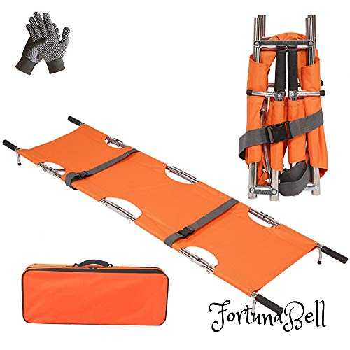 Fenglin 担架 四つ折 ステンレス オクスフォード 折りたたみ 軽量 コンパクト 簡易 (オレンジ）