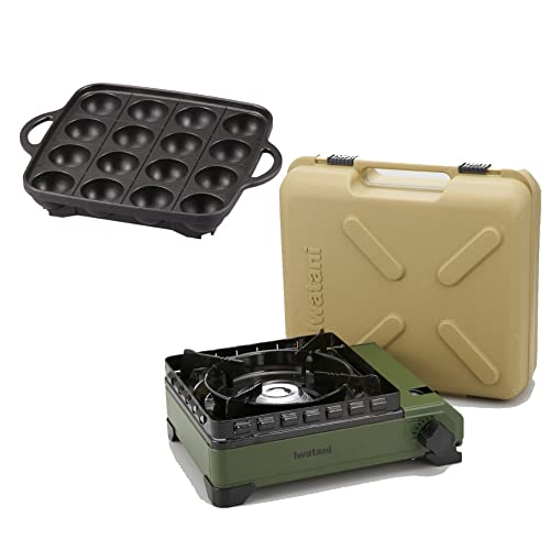 イワタニ タフまる&純正アクセサリーシリーズプレートセット (タフまる*たこ焼き 計2点セット, オリーブ)