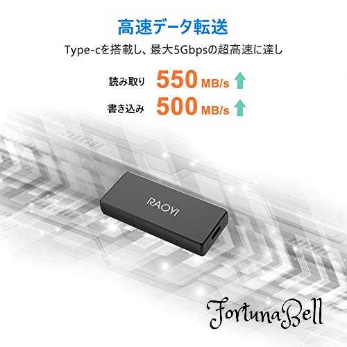 色：超小型 サイズ：5）1TB RAOYI 外付SSD 1TB USB3.1 Gen2 ポータブルSSD 超ミニSSD 転送速度550MB/秒(最大) Type-Cに対応 PS4/ラップトップ/X-boxに適用 超小型・超高速 耐衝撃 防滴 黒 - Image 2