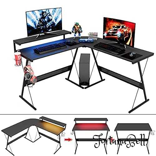 色：ブラック サイズ：幅128CM DOMY HOME ゲーミングデスク l字 pc デスク L字 パソコンデスク L字デスク コーナー デスク オフィスデスク デスク L字 机 ワークデスク オフィスデスク LED付き (ブ