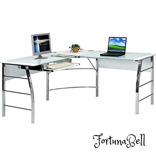 色：ホワイト 不二貿易 パソコンデスク L字型 幅156 奥行156 高さ76cm ホワイト 強化ガラス キーボード..
