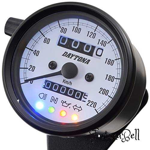 色：ブラックボディ/ホワイトパネル デイトナ(Daytona) バイク用 機械式 スピードメーター ブラックボディ/ホワイトパネル/ホワイトLED φ60 220km/h表示 インジケーター付き 15629