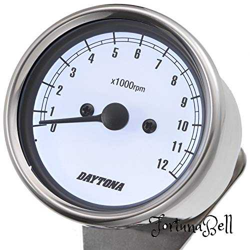 色：ステンレスボディ/ホワイトパネル デイトナ(Daytona) バイク用 機械式 タコメーター ステンレスボディ/ホワイトパネル/ホワイトLED φ60 12000rpm表示 15642