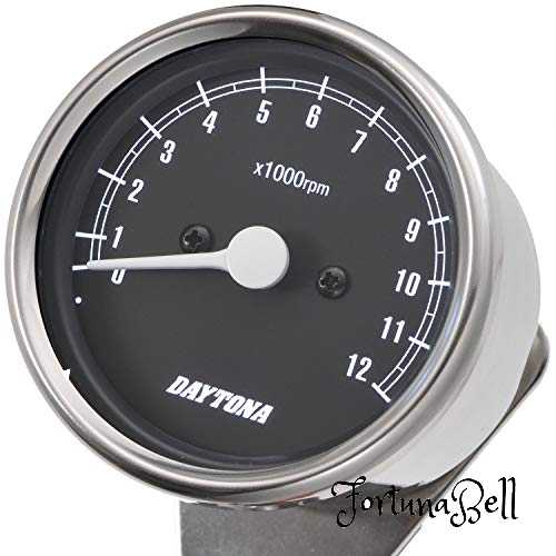 色：ステンレスボディ/ブラックパネル デイトナ(Daytona) バイク用 機械式 タコメーター ステンレスボディ/ブラックパネル/ホワイトLED φ60 12000rpm表示 15641