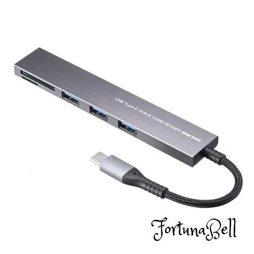 サンワサプライ USB 5Gbps 3ポート スリム ハブ カードリーダー付き・Type-C接続 USB-3TCHC20MS