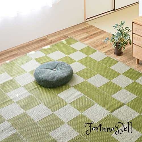 色：グリーン サイズ：191 x 191 cm (長方形) 萩原 洗える い草風カーペット グリーン 本間3畳 約191X286cm 「矢倉」 ラグ 花ござ モダン 和風 市松柄