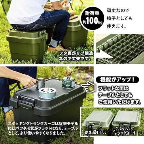 リス(RISU) 収納ボックス トランクカーゴ 50L グリーン 日本製 TC-50S 2個セット コンテナ ボックス スタッキング 屋外収納 キャンプ 防水 GHON106 [2]