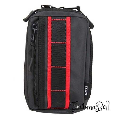 色：ブラック×レッド サイズ：長方形型 SK11(エスケー11) 4WAYタフポーチ 幅100*高さ190*奥行50mm S4WTP-J-RD ジッパーポケット ブラック カラビナ付き