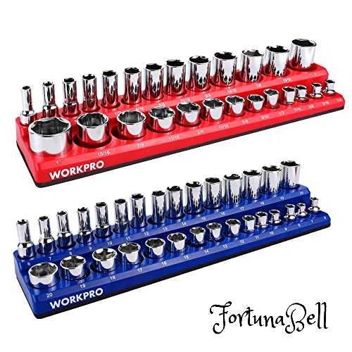 WORKPRO 3/8インチ マグネットソケットオーガナイザーセット SAE&メトリックソケットホルダー 2個 52個の標準およびディープソケットをツールボックス/ツールカート用 (ソケットは含まれませ