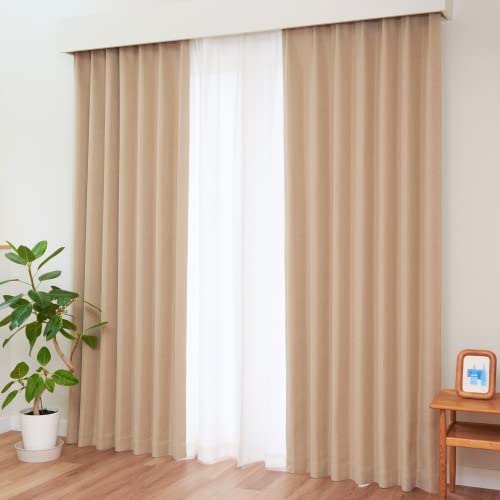 カーテン研究所*二級遮光リネン風ナチュラル厚地 サンドベージュ* 幅100cmx丈185cm 2枚組 2級遮光 形状..