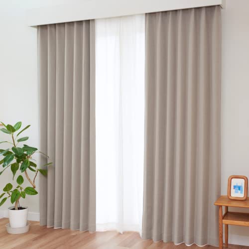 カーテン研究所*二級遮光リネン風ナチュラル厚地 グレージュ* 幅100cmx丈185cm 2枚組 2級遮光 形状記憶..