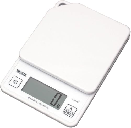 タニタ クッキングスケール 1g単位で1kgまで計れる 収納に便利なフック穴付き ホワイト KD-187 WH キッチン はかり 料理 デジタル