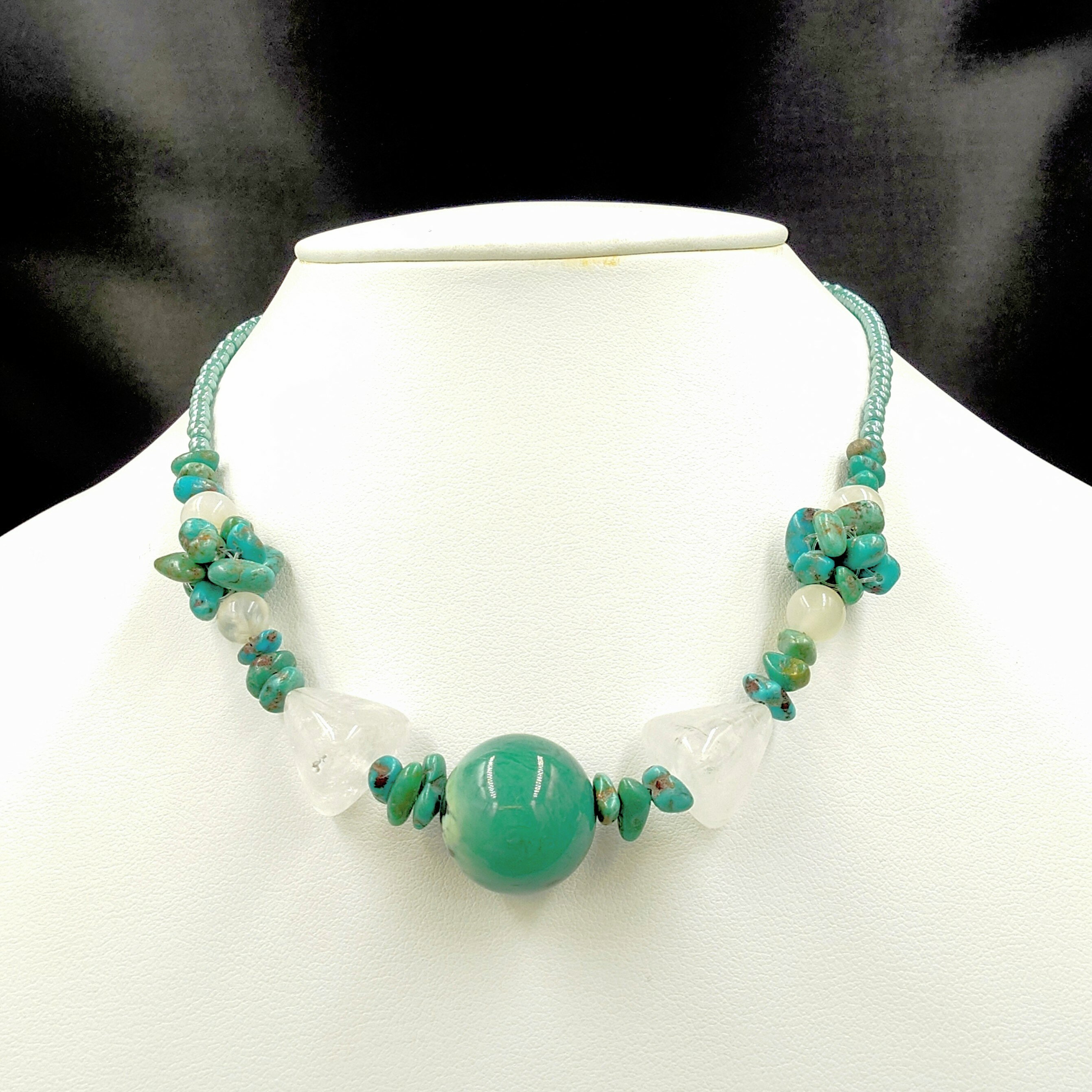 クリソコラと水晶の爽やかネックレス