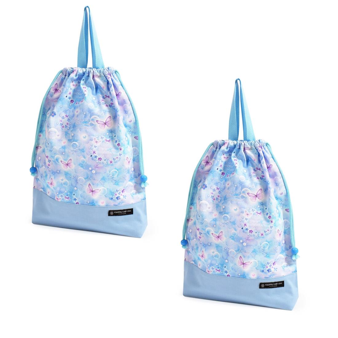 COLORFUL CANDY STYLE 巾着 大 体操服袋(ネームタグ付き) 持ち手マチ付き ムーンライトバタフライ 2枚..